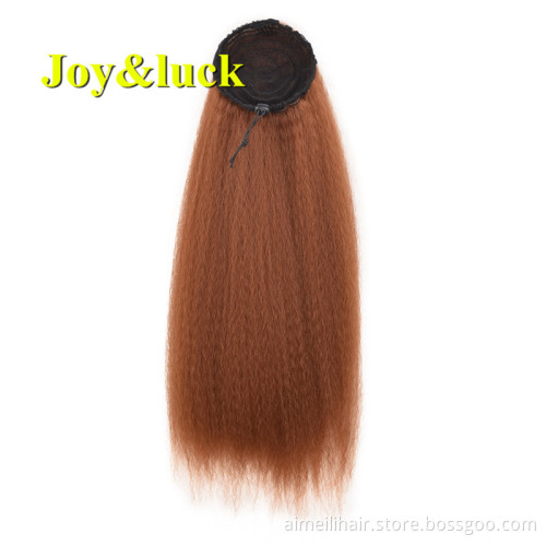 Wholesale Price Wigs Black In Afro Kinky Straight Ponytail Hairpieces With Elastic Band Comb Drawstring Ponytail Hair Extension